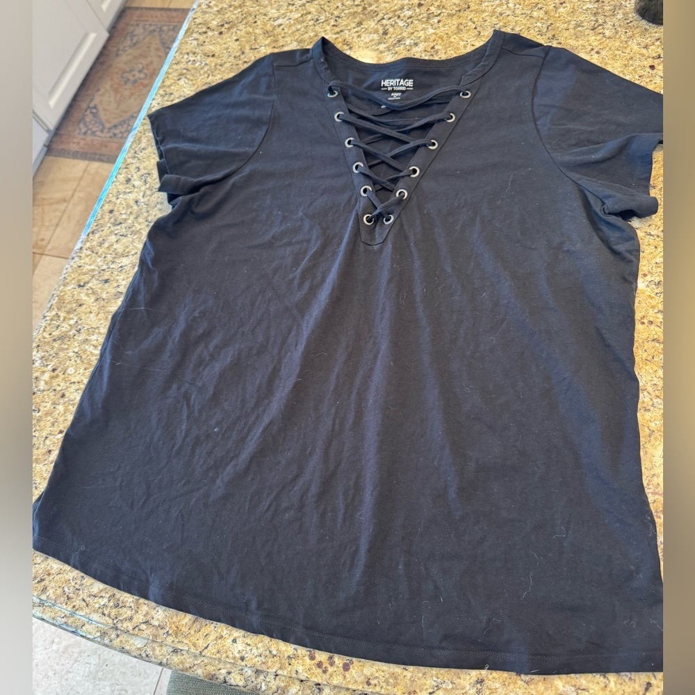 Torrid Heritage Lace-Up V-Neck Black Women's Top size 2XL